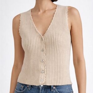 J Crew Cotton Ribbed Knit Button Cardigan Vest